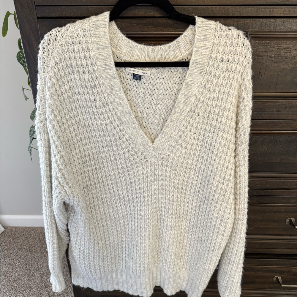 American Eagle Outfitters Cream V-Neck Sweater